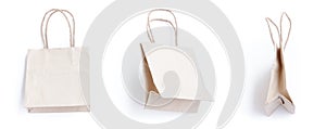 Recycled paper bags on white background