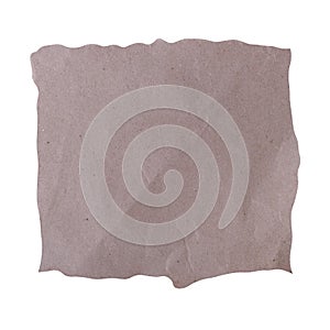 Recycled paper craft sheet on a white background, brown paper torn or ripped pieces of paper isolated on white