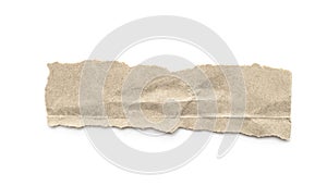 Recycled paper craft stick on a white background. Brown paper torn or ripped pieces of paper isolated on white