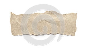 Recycled paper craft stick on a white background. Brown paper torn or ripped pieces of paper isolated on white