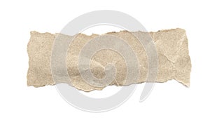 Recycled paper craft stick on a white background. Brown paper torn or ripped pieces of paper isolated on white