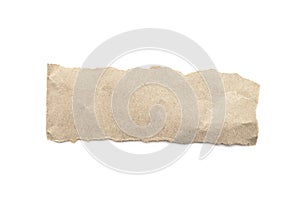 Recycled paper craft stick on a white background. Brown paper torn or ripped pieces of paper isolated on white