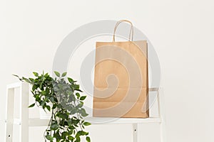 Recycled paper shopping bag on shelf - mockup