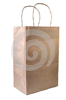 Recycled paper shopping bag on white background