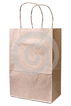 Recycled paper shopping bag on white background