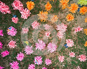 Recycled papers turned into many colourful Flower Art piece