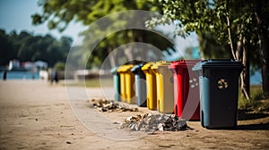 Recycled Plastic Outdoor Dustbins. Colorful plastic bins for different waste types