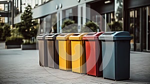 Recycled Plastic Outdoor Dustbins. Colorful plastic bins for different waste types