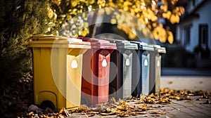 Recycled Plastic Outdoor Dustbins. Colorful plastic bins for different waste types