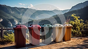 Recycled Plastic Outdoor Dustbins. Colorful plastic bins for different waste types