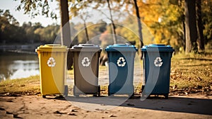 Recycled Plastic Outdoor Dustbins. Colorful plastic bins for different waste types