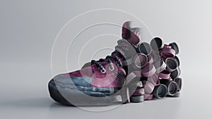 A recycled shoe from bootless caps ecology concept - an abstract cross-section of a shoe with bottle caps photo