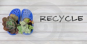 Recycled shoes used a plant pots for succulent plants