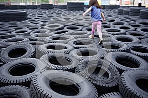 Recycled Tires Being Transformed Into Rubberized Playground Surfaces. Generative AI