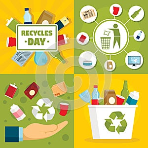 Recycles day banner set, flat style