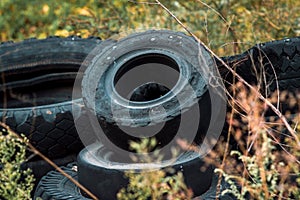 Recycling automobile tractor old damaged tire