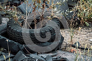 Recycling automobile tractor old damaged tire