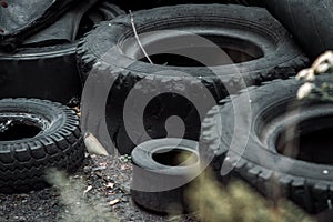 Recycling automobile tractor old damaged tire