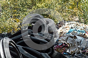 Recycling automobile tractor old damaged tire