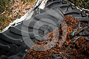 Recycling automobile tractor old damaged tire