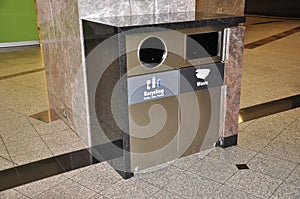 Recycling Bin Close up from Eating Zone inside Brookfield Place from Toronto