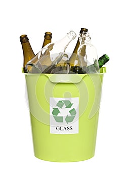 Recycling bin with glass