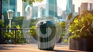 Recycling bin on green city background. Concept of Ecology and Environment conservation resource sustainable