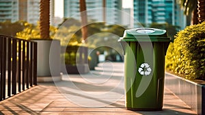 Recycling bin on green city background. Concept of Ecology and Environment conservation resource sustainable