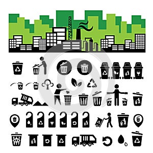 Recycling bin icon set