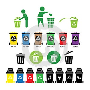 Recycling bin icons set