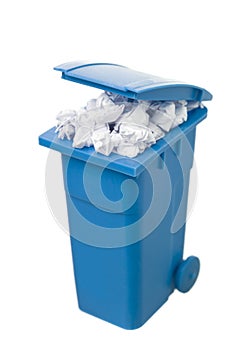 Recycling bin with paper