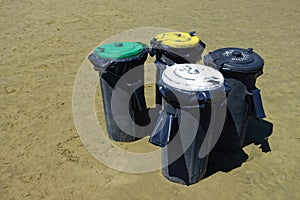Recycling bins beach