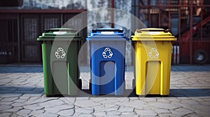 Recycling bins in the city. Separate waste collection.