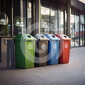 Recycling bins in the city. Separate waste collection.