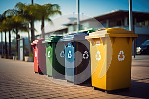 Recycling bins in the city. Separate waste collection.