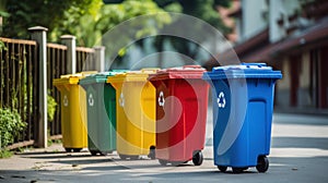 Recycling bins in the city. Separate waste collection.