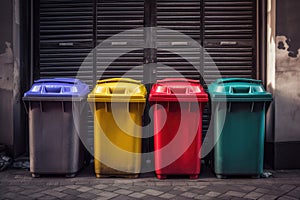 Recycling bins and waste segregation. AI generated