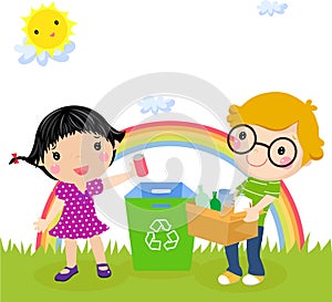 Recycling boy and girl