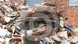 Recycling of cardboard at industrial landfill, ecology concept