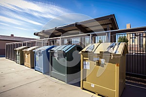 recycling center, with bins for paper, plastic, metal and glass materials