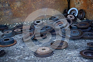 Recycling center piles of tubing, metal and other scrap materials