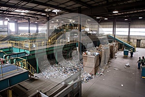 recycling center, where metal, glass, and plastic recycled materials are sorted for reuse