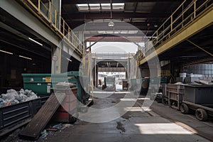 recycling center, where metal, glass, and plastic recycled materials are sorted for reuse