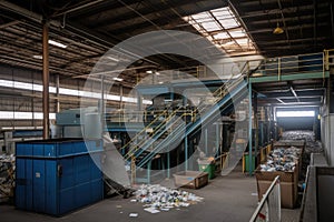 recycling center, where metal, glass, and plastic recycled materials are sorted for reuse