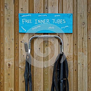 Recycling centre sign - rubber inner tubes for fetishes photo