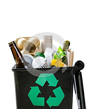 Recycling concept - recyclable materials in trash can