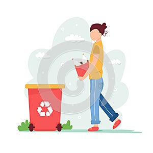 Recycling concept. Young girl with sorted garbage