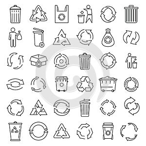 Recycling ecology icons set, outline style