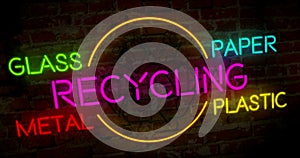 Recycling and ecology symbol neon
