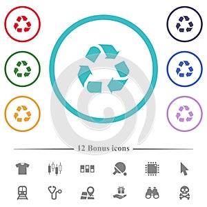 Recycling flat color icons in circle shape outlines